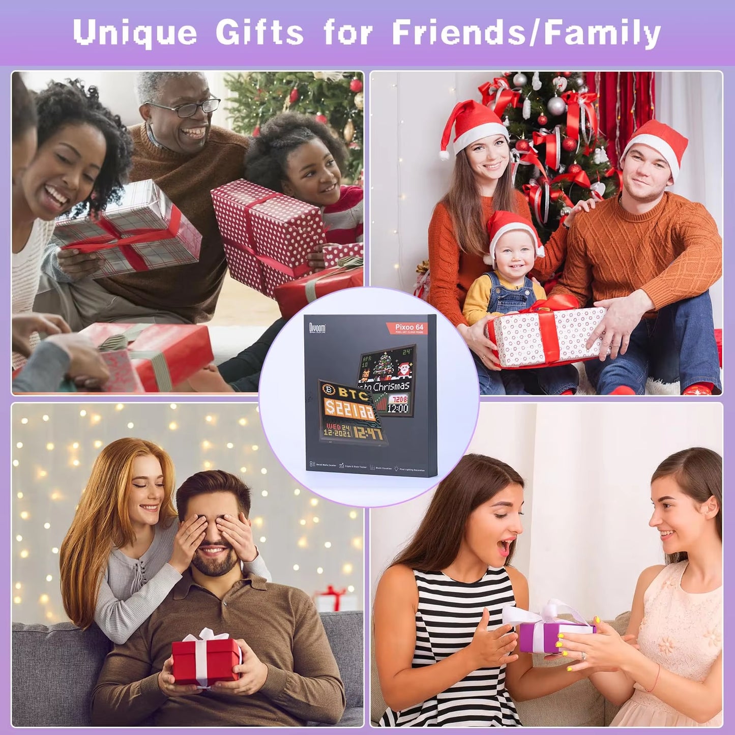 Pixoo 64 Digital Photo Frame with 64*64 Pixel Art LED Picture Electronic Display Board,Neon Light Sign Home Decoration