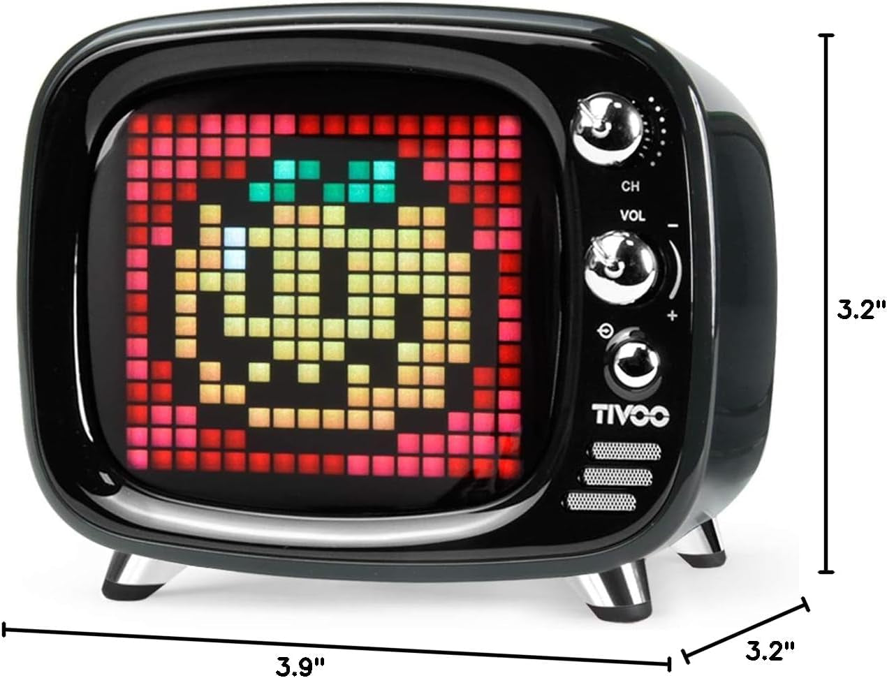 Mini Retro Bluetooth Speaker with 16X16 LED Display APP Control- Cool Animation & Gaming Room Setup & Bedside Alarm(Black)