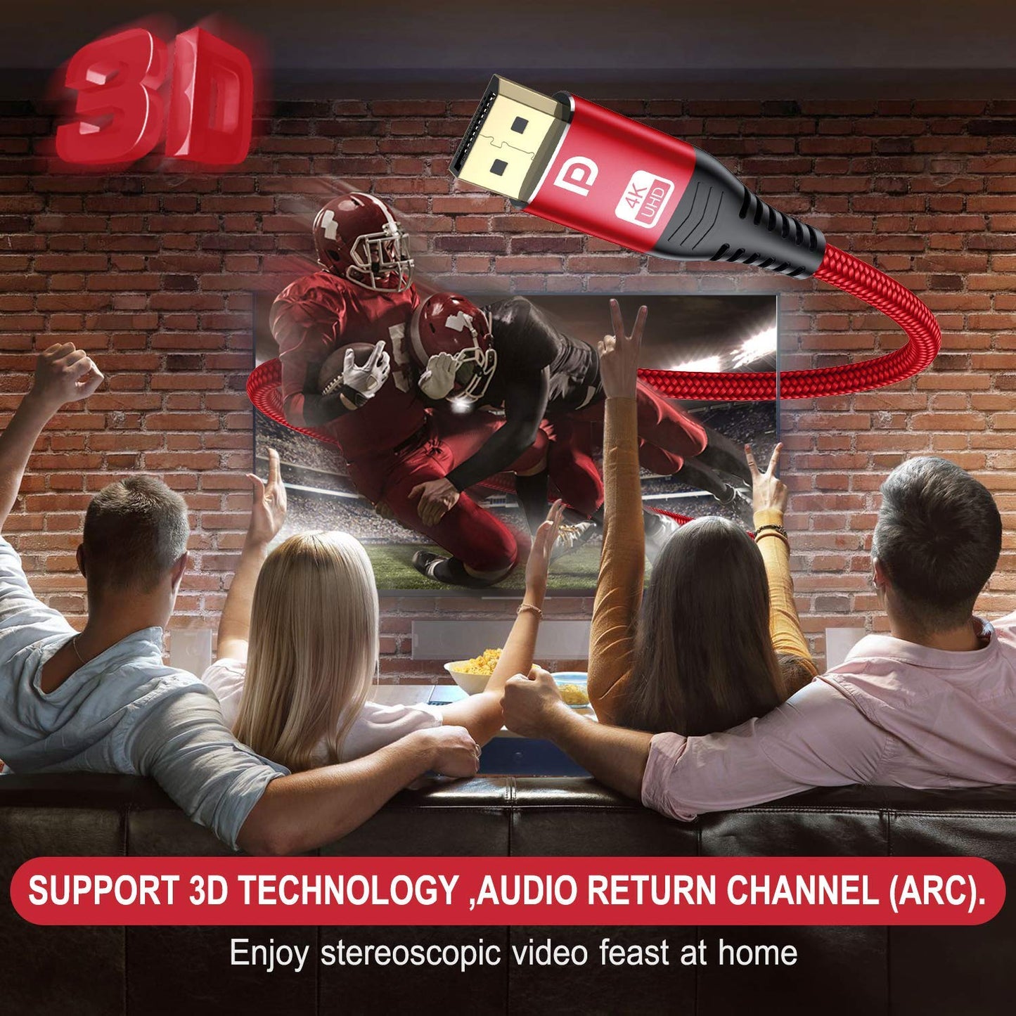 Displayport Cable 15Ft [4K@60Hz,2K@165Hz 144Hz], DP 1.2 Cable High Speed Gold-Plated Nylon Braided DP Cord Support 1440P,1080P,Free-Sync G-Sync for Gaming Monitor 3090 Graphics Pc-Red