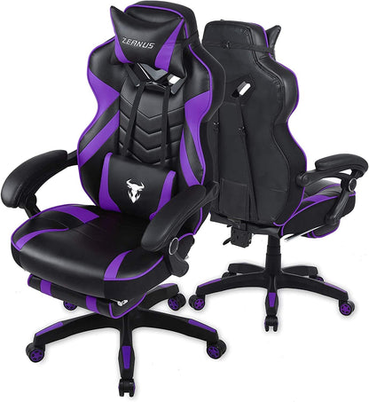 Purple Reclining Computer Chair with Footrest, High Back Gamer Chair with Massage, Large Racing Style Desk Chair for Gaming, Big and Tall Gaming Chairs for Adults