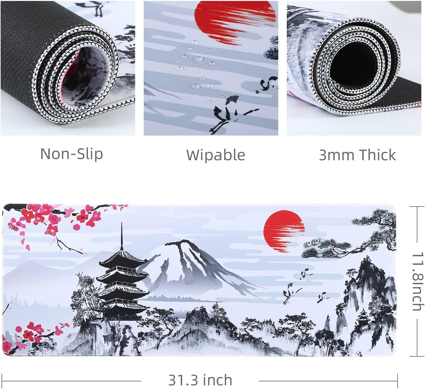 DKFVUA Japanese Cherry Blossom Large Mouse Pad, Desk Mat with Non-Slip Rubber Base Waterproof Keyboard Gaming Mousepad Large Desk Pad for Computers, Laptop,Gaming,Office & Home (31.3X11.8 Inches)