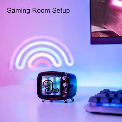 Mini Retro Bluetooth Speaker with 16X16 LED Display APP Control- Cool Animation & Gaming Room Setup & Bedside Alarm(Black)