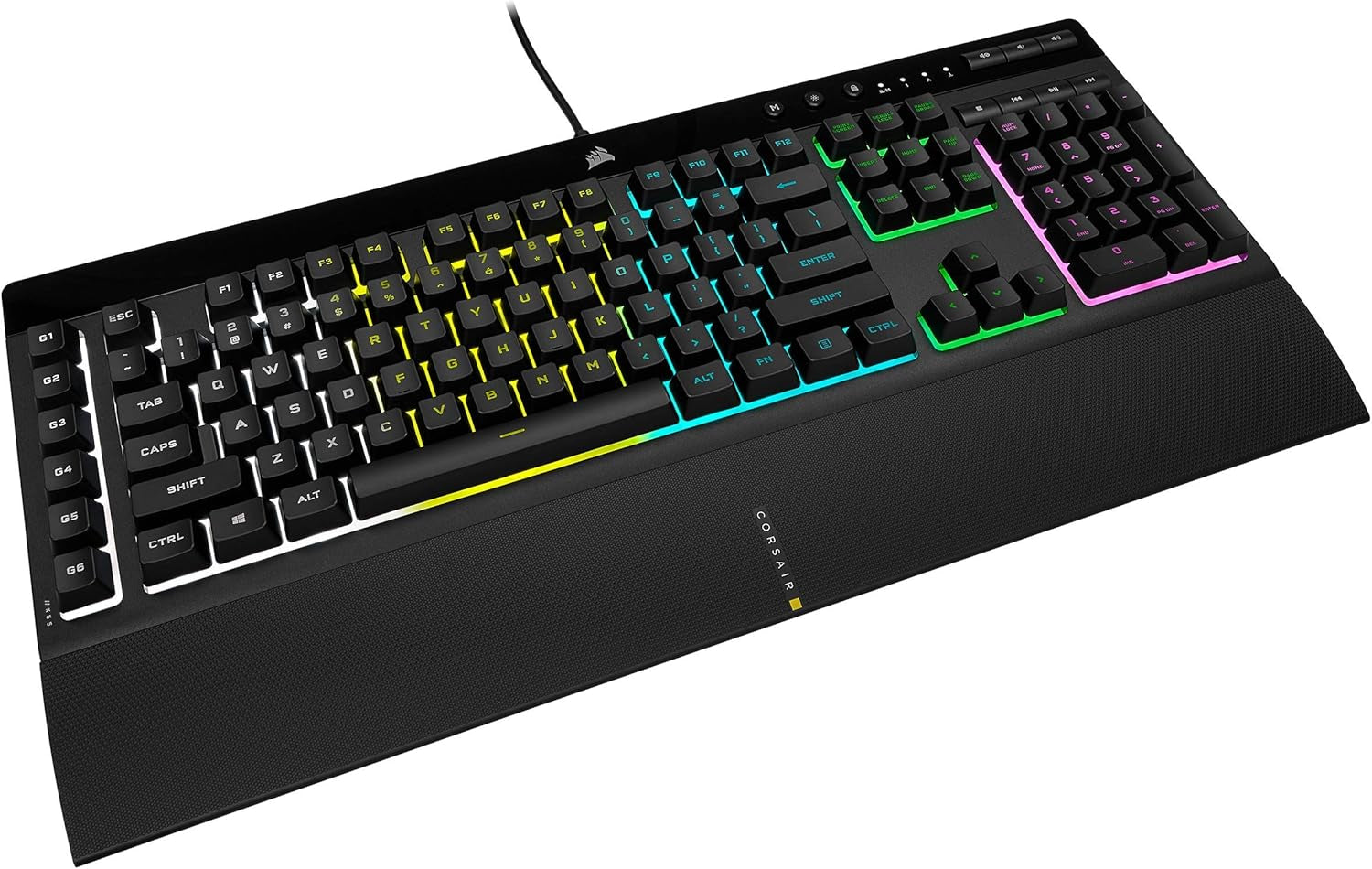 K55 RGB PRO - Dynamic RGB Backlighting - Six Macro Keys with Elgato Stream Deck Software Integration - IP42 Dust and Spill Resistant - Detachable Palm Rest - Dedicated Media and Volume Keys