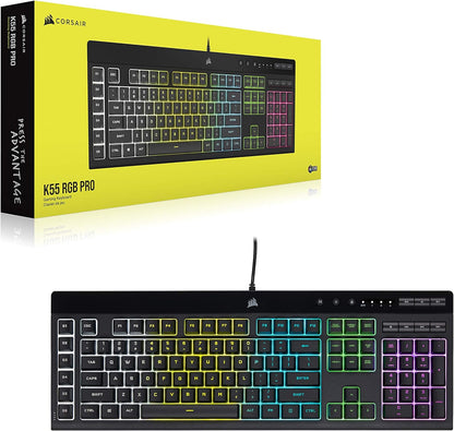 K55 RGB PRO - Dynamic RGB Backlighting - Six Macro Keys with Elgato Stream Deck Software Integration - IP42 Dust and Spill Resistant - Detachable Palm Rest - Dedicated Media and Volume Keys