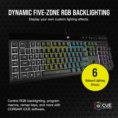 K55 RGB PRO - Dynamic RGB Backlighting - Six Macro Keys with Elgato Stream Deck Software Integration - IP42 Dust and Spill Resistant - Detachable Palm Rest - Dedicated Media and Volume Keys
