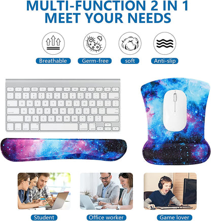 Keyboard Wrist Rest Pad and Mouse Wrist Rest Support Mouse Pad Set,Durable & Comfortable & Lightweight for Easy Typing & Pain Relief-Ergonomic Support (Galaxy)