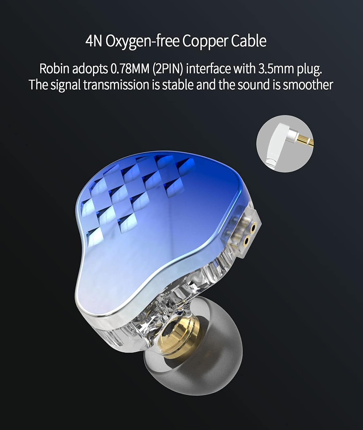 KBEAR Robin in Ear Monitors, Stereo Wired Earphones, Powerful Resolution 1DD+4BA Hybrid Hifi Earphone Earbuds, Noise Isolating In-Ear Earphones with Detachable Cable 0.78Mm 2Pin (No Mic, Blue)……