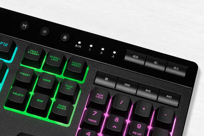 K55 RGB PRO - Dynamic RGB Backlighting - Six Macro Keys with Elgato Stream Deck Software Integration - IP42 Dust and Spill Resistant - Detachable Palm Rest - Dedicated Media and Volume Keys