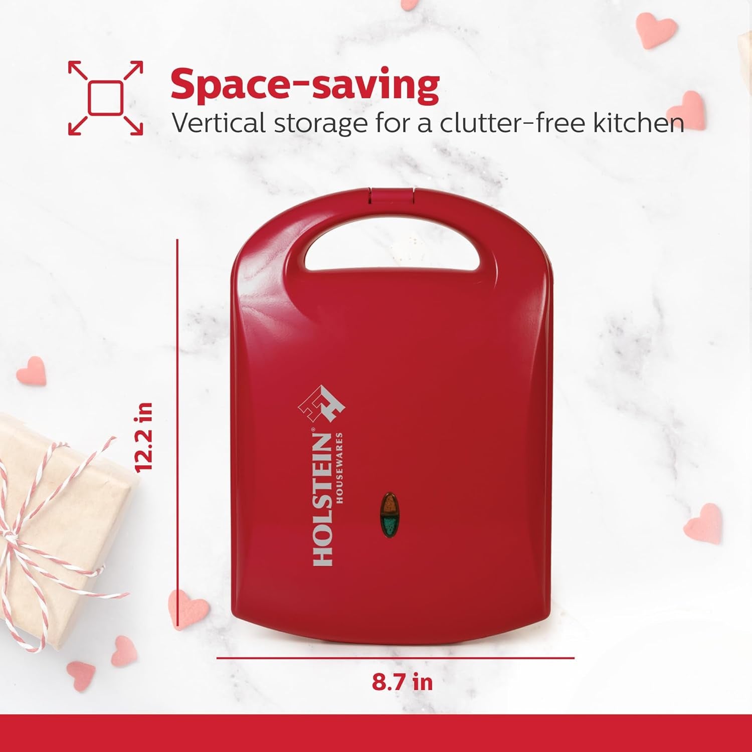 4-Section Heart Shaped Waffle Maker, Non-Stick Waffle Iron, Mini Waffle Maker for Kids, Non-Toxic Coating, Easy to Clean, Makes 4 Heart-Shaped Waffles in Minutes, Red