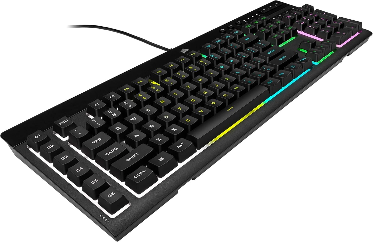 K55 RGB PRO - Dynamic RGB Backlighting - Six Macro Keys with Elgato Stream Deck Software Integration - IP42 Dust and Spill Resistant - Detachable Palm Rest - Dedicated Media and Volume Keys